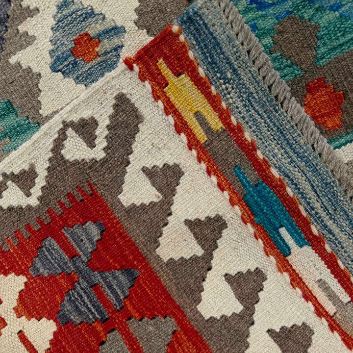 Afghan Vegetable Kilim Rug 8' 6" x 9' 7" Flat-Weave border