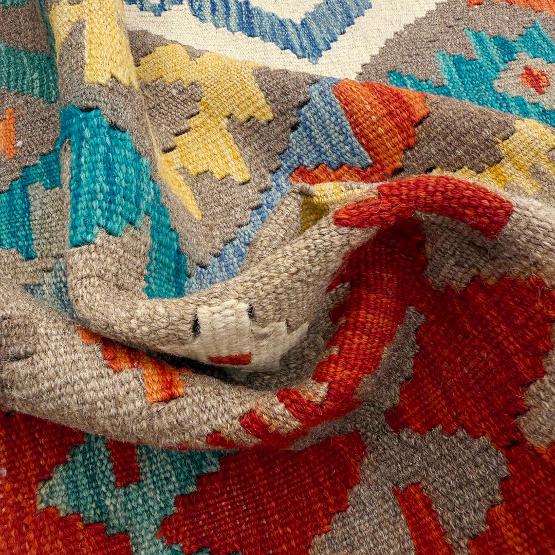 Afghan Vegetable Kilim Rug 8' 6" x 9' 7" Flat-Weave texture