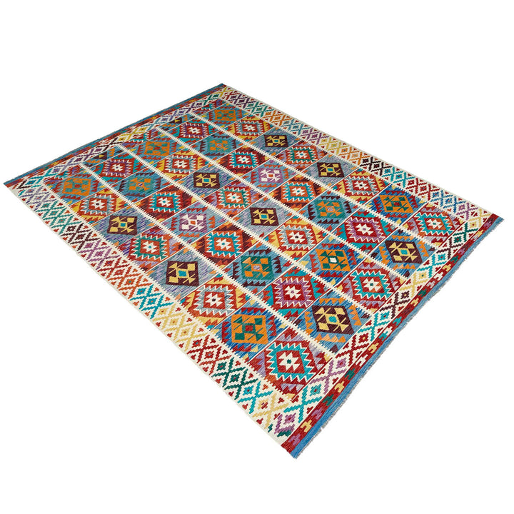 Afghan Vegetable Kilim Rug 8'2" x 11'8" Flat-Weave close-up