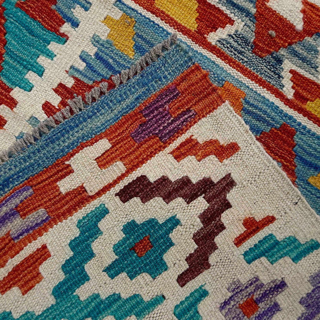 Afghan Vegetable Kilim Rug 8'2" x 11'8" Flat-Weave border