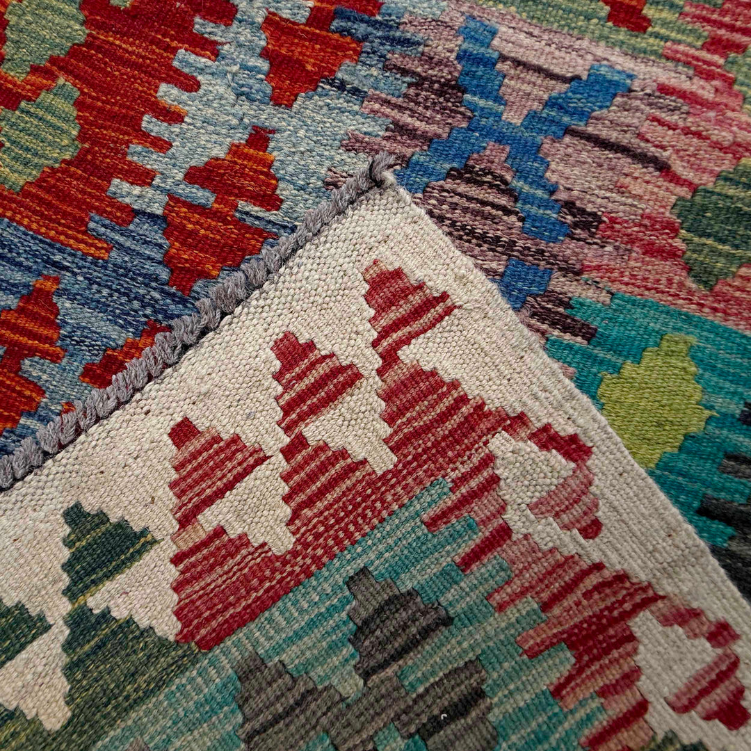 Afghan Vegetable Kilim Rug 8' 10" x 11' 6" Flat-Weave border