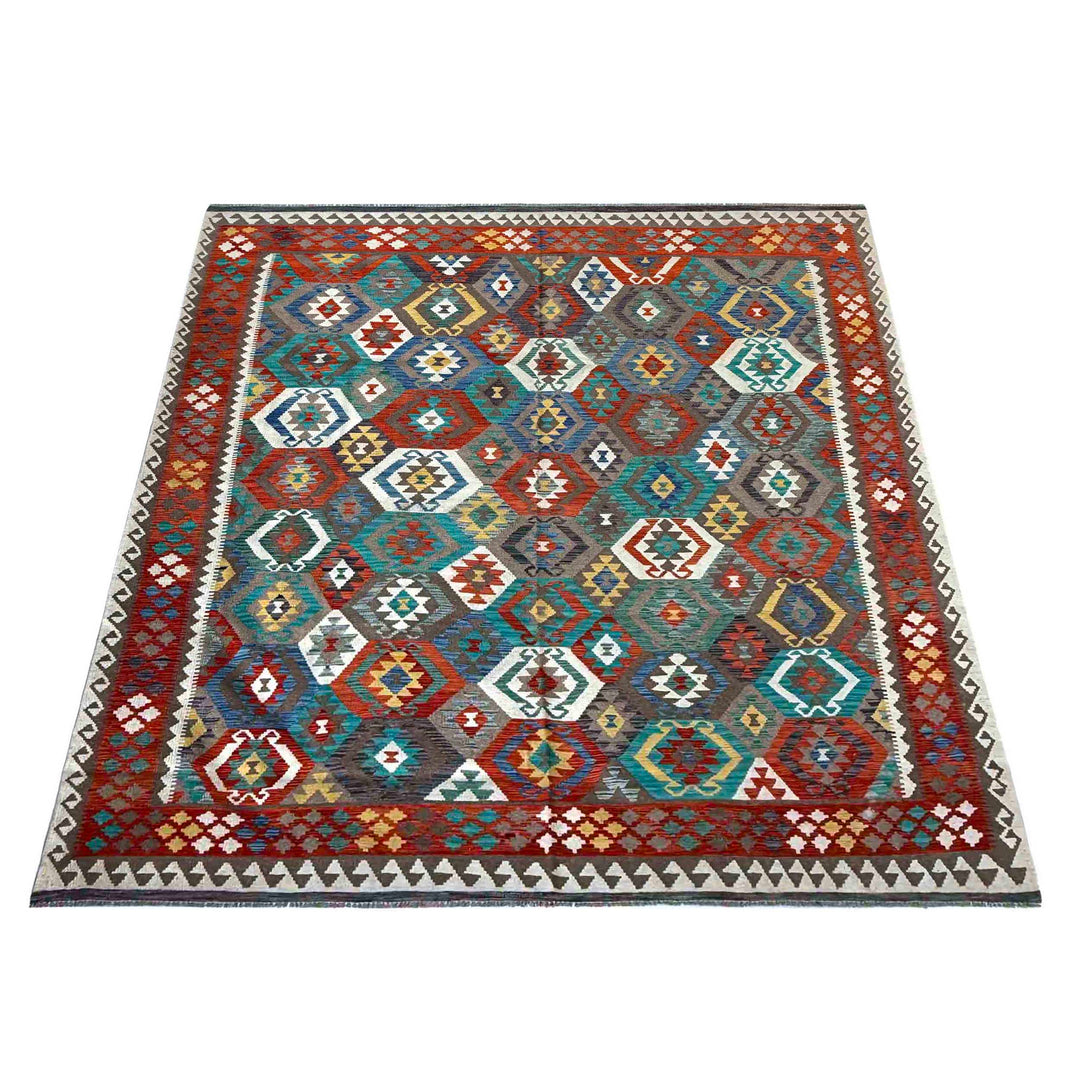 Afghan Vegetable Kilim Rug 8' 4" x 9' 9" Flat-Weave detail
