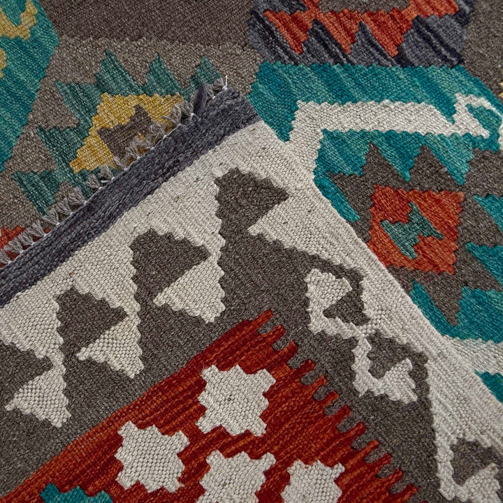 Afghan Vegetable Kilim Rug 8' 4" x 9' 9" Flat-Weave border