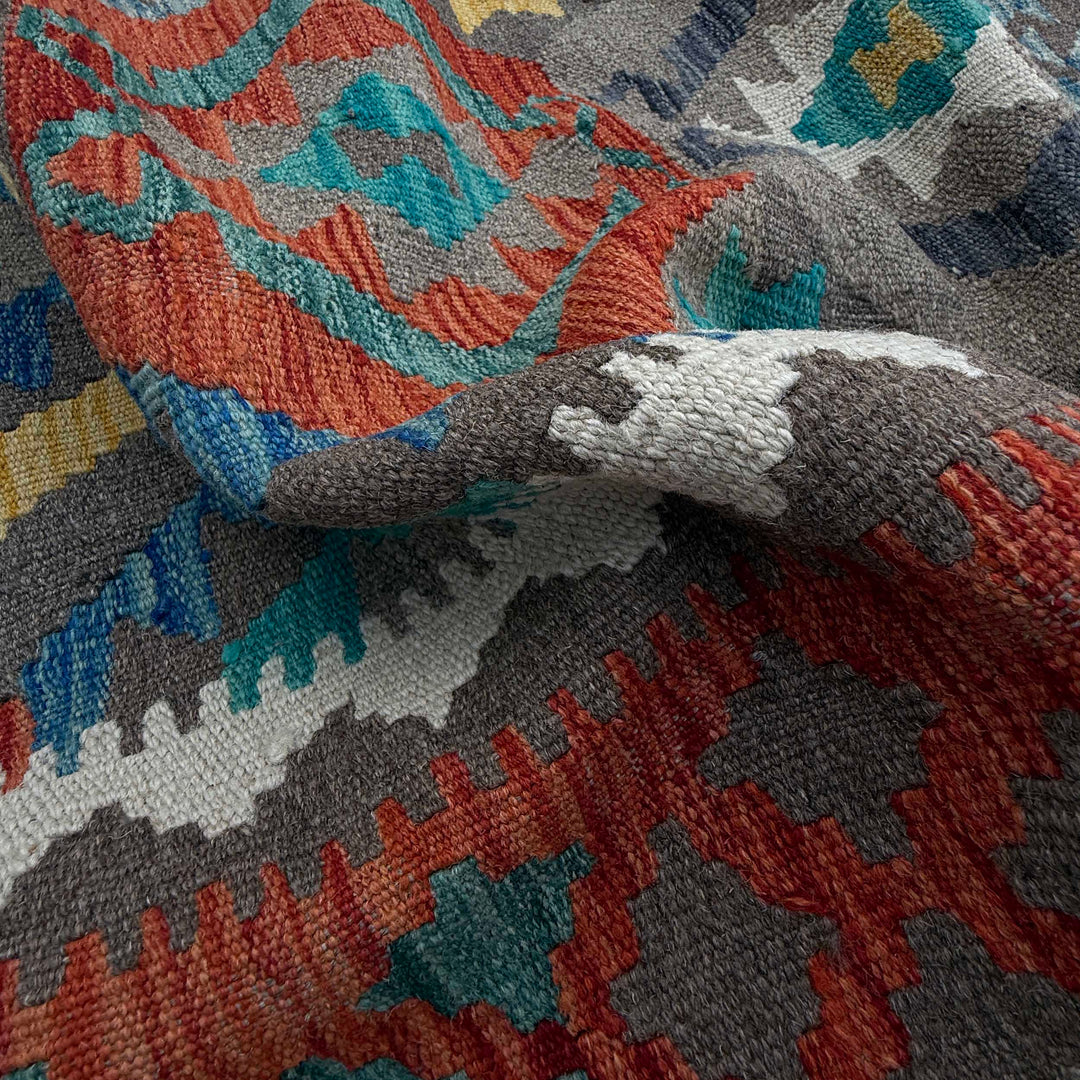 Afghan Vegetable Kilim Rug 8' 4" x 9' 9" Flat-Weave texture