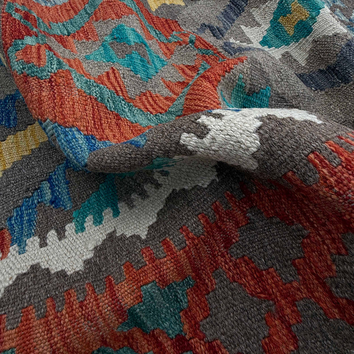 Afghan Vegetable Kilim Rug 8' 4" x 9' 9" Flat-Weave texture