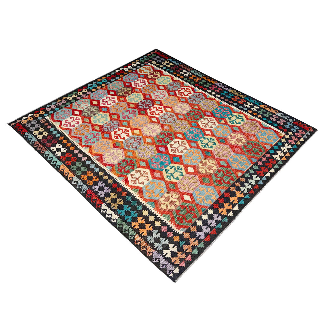 Afghan Vegetable Kilim Rug 8' 3" x 9' 8" Flat-Weave | No. AL14220