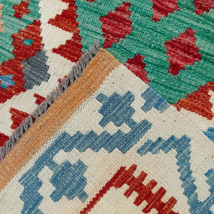 Afghan Vegetable Kilim Rug 8' 2" x 10' 1" Flat-Weave border