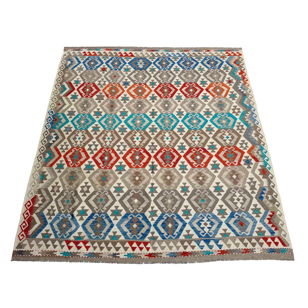 Afghan Vegetable Kilim Rug 8' 2" x 9' 11" Flat-Weave detail