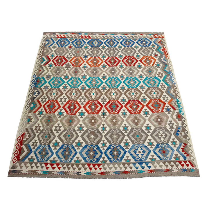 Afghan Vegetable Kilim Rug 8' 2" x 9' 11" Flat-Weave detail