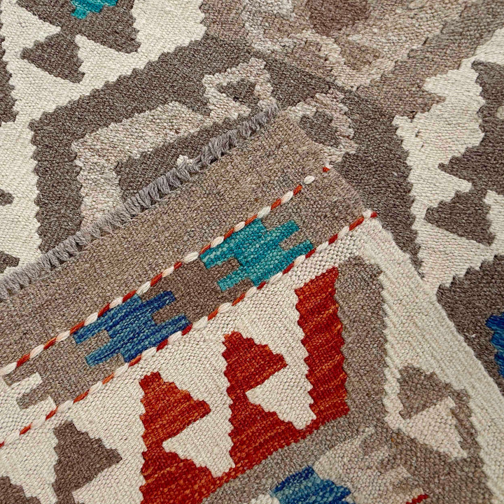 Afghan Vegetable Kilim Rug 8' 2" x 9' 11" Flat-Weave border