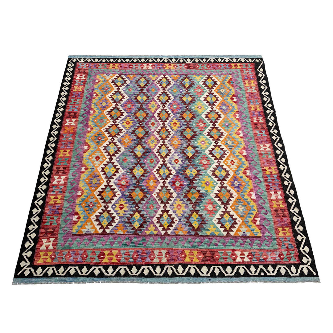 Afghan Vegetable Kilim Rug 8' 4" x 9' 9" Flat-Weave detail