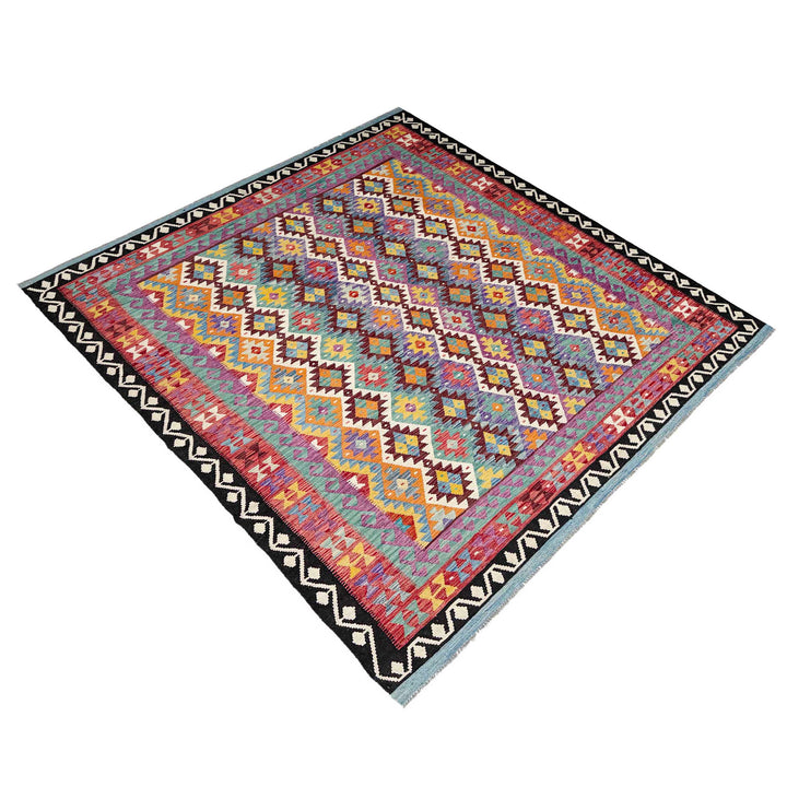 Afghan Vegetable Kilim Rug 8' 4" x 9' 9" Flat-Weave close-up