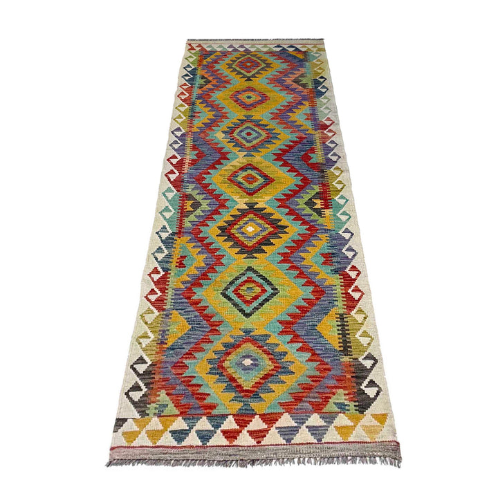 Afghan Vegetable Kilim Rug 2' 8" x 8' 5" Flat-Weave detail