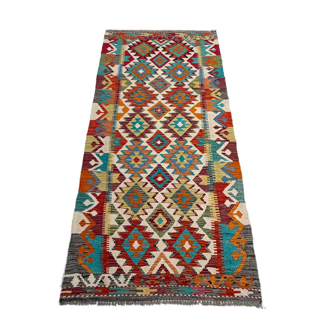 Afghan Vegetable Kilim Rug 2' 8" x 7' 10" Flat-Weave detail