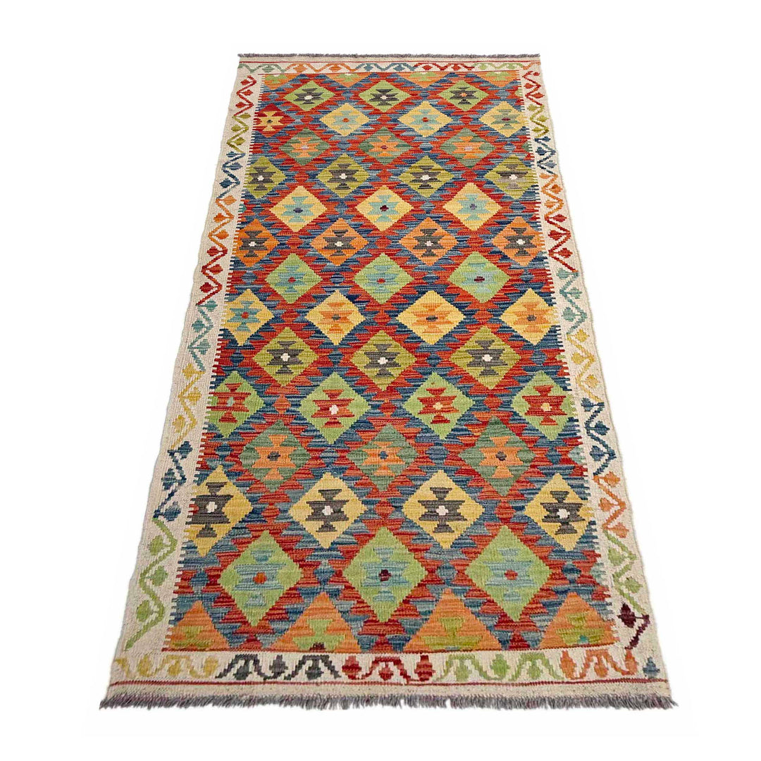 Afghan Vegetable Kilim Rug 3' 0" x 7' 9" Flat-Weave detail