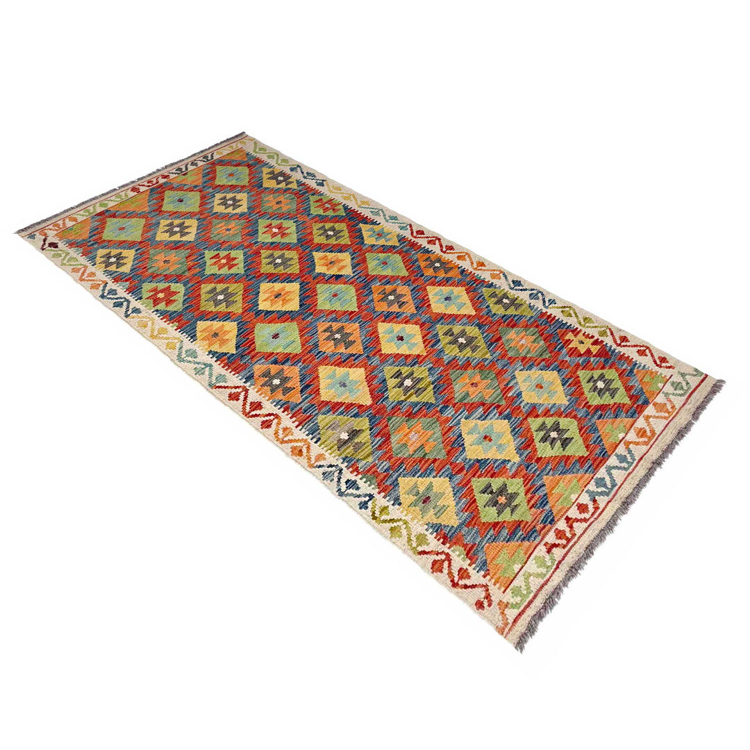 Afghan Vegetable Kilim Rug 3' 0" x 7' 9" Flat-Weave close-up