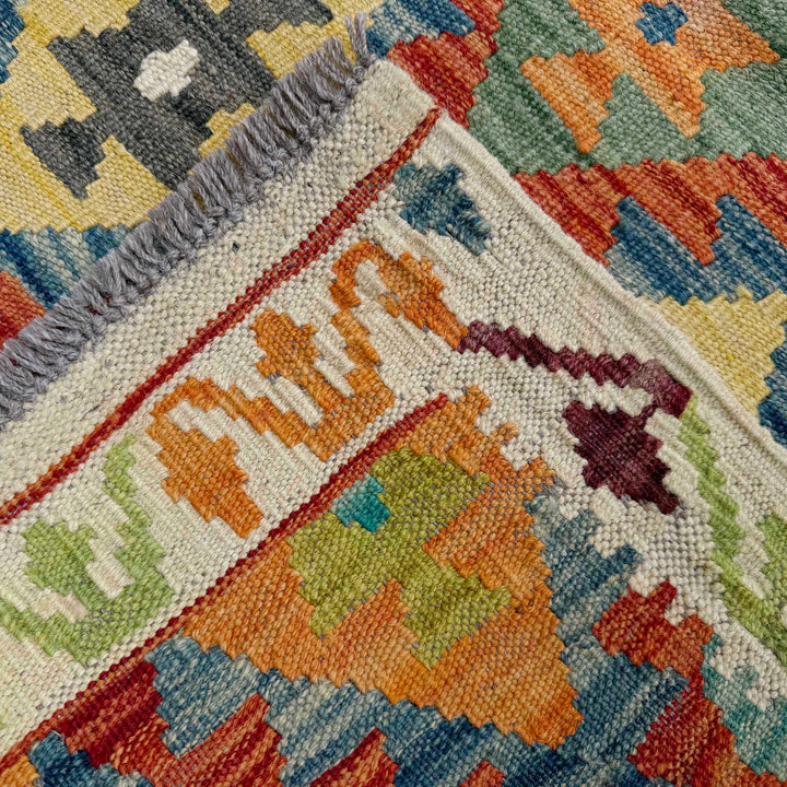 Afghan Vegetable Kilim Rug 3' 0" x 7' 9" Flat-Weave border