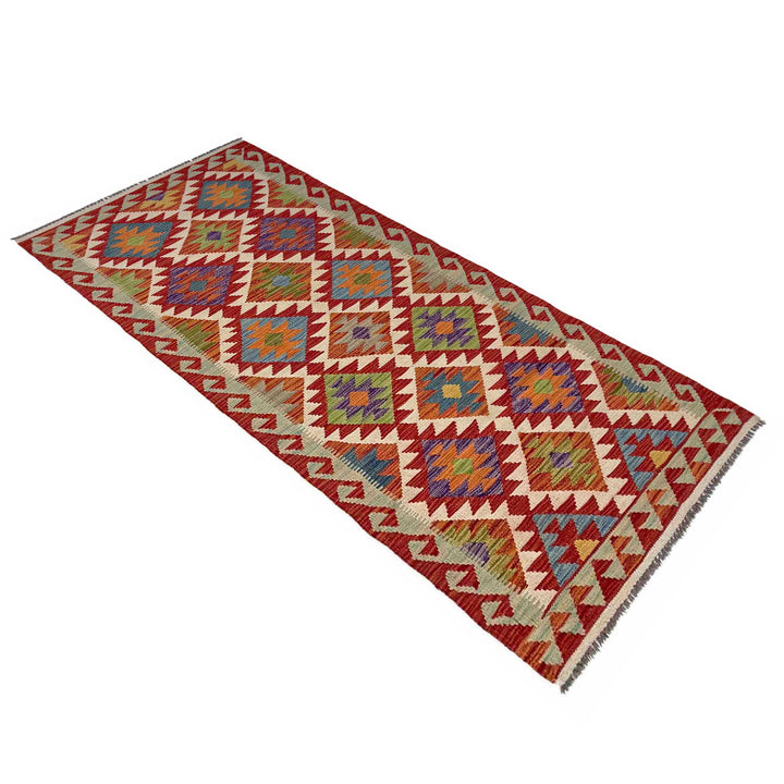 Afghan Vegetable Kilim Rug 2' 11" x 8' 0" Flat-Weave close-up