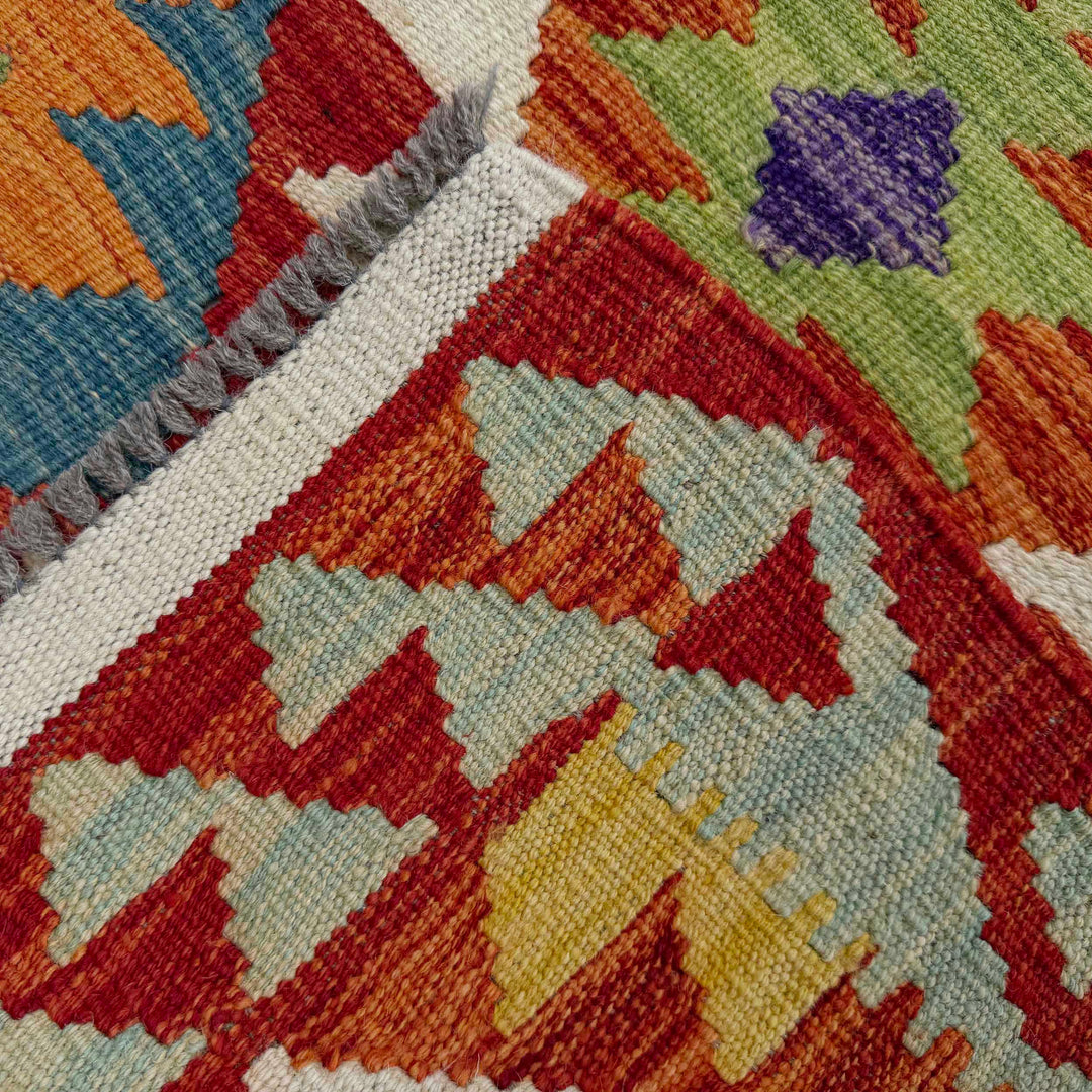 Afghan Vegetable Kilim Rug 2' 11" x 8' 0" Flat-Weave border