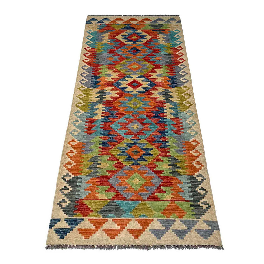 Afghan Vegetable Kilim Rug 2' 9" x 8' 4" Flat-Weave detail
