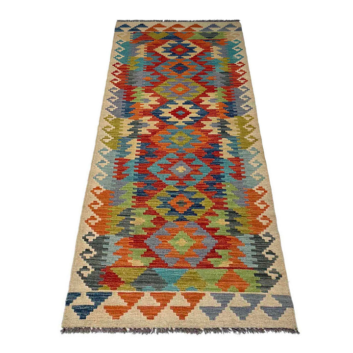 Afghan Vegetable Kilim Rug 2' 9" x 8' 4" Flat-Weave detail