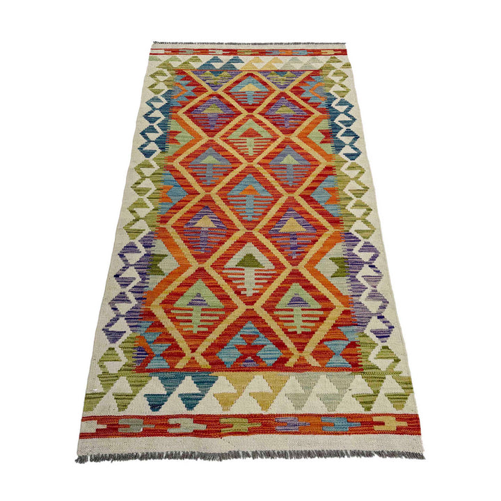 Afghan Vegetable Kilim Rug 2' 10" x 6' 3" Flat-Weave detail