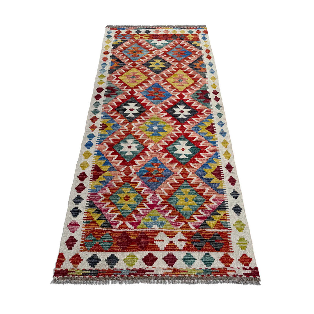 Afghan Vegetable Kilim Rug 2' 7" x 6' 9" Flat-Weave detail