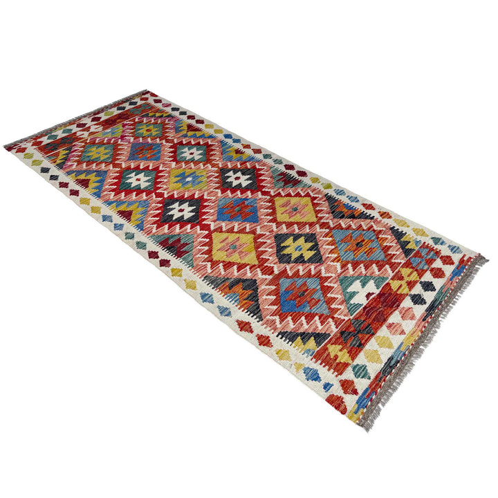 Afghan Vegetable Kilim Rug 2' 7" x 6' 9" Flat-Weave close-up