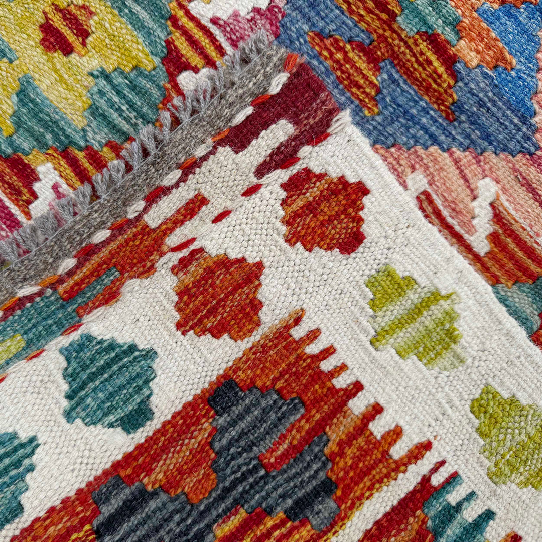 Afghan Vegetable Kilim Rug 2' 7" x 6' 9" Flat-Weave border