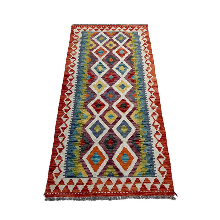 Afghan Vegetable Kilim Rug 2' 6" x 6' 7" Flat-Weave detail