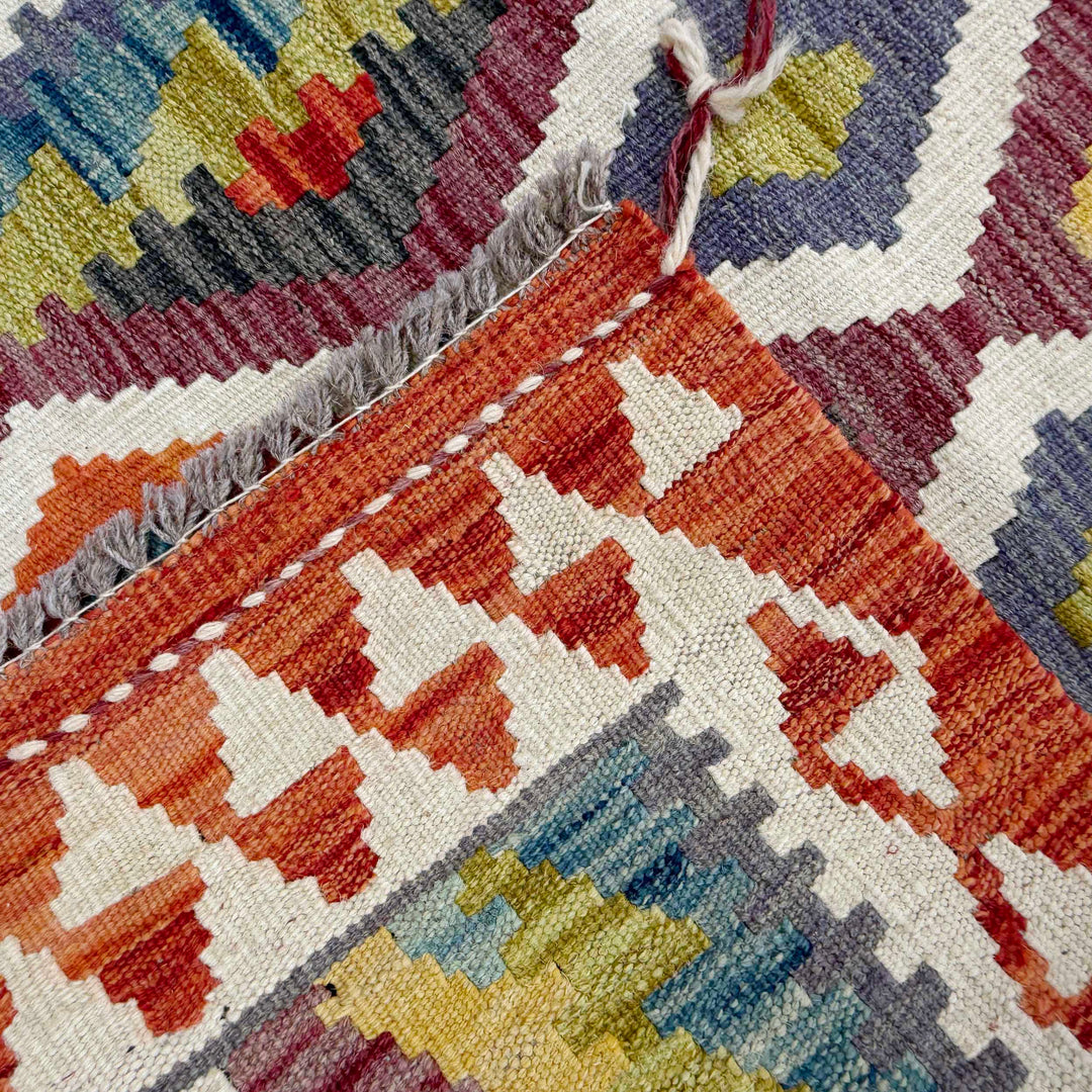 Afghan Vegetable Kilim Rug 2' 6" x 6' 7" Flat-Weave border