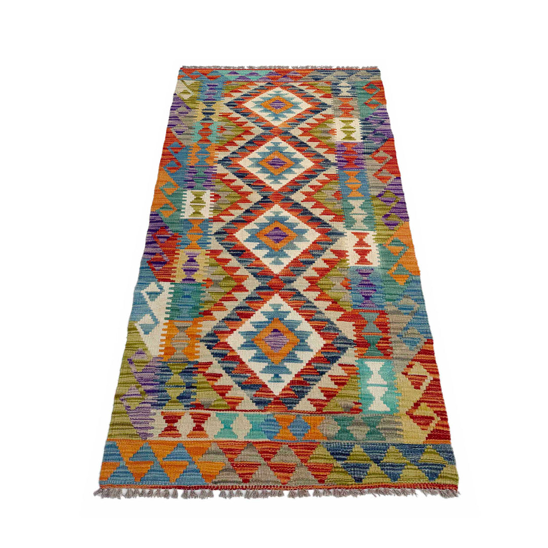 Afghan Vegetable Kilim Rug 2' 8" x 6' 6" Flat-Weave detail