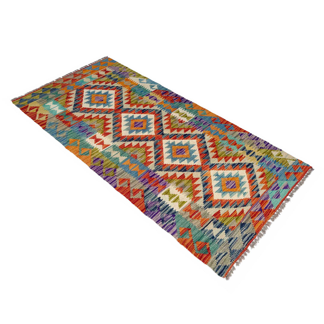 Afghan Vegetable Kilim Rug 2' 8" x 6' 6" Flat-Weave close-up