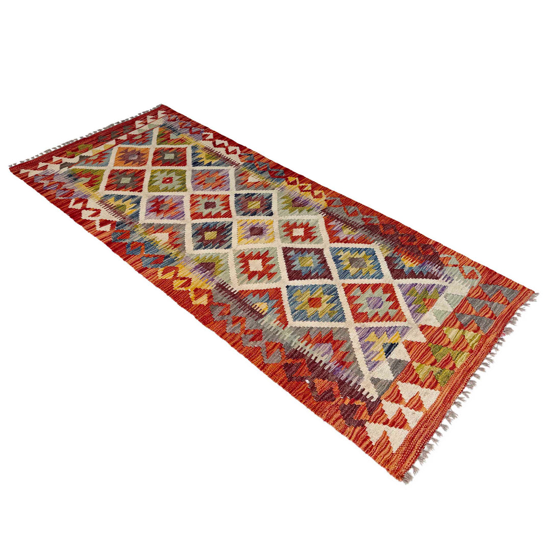 Afghan Vegetable Kilim Rug 2' 5" x 6' 3" Flat-Weave close-up