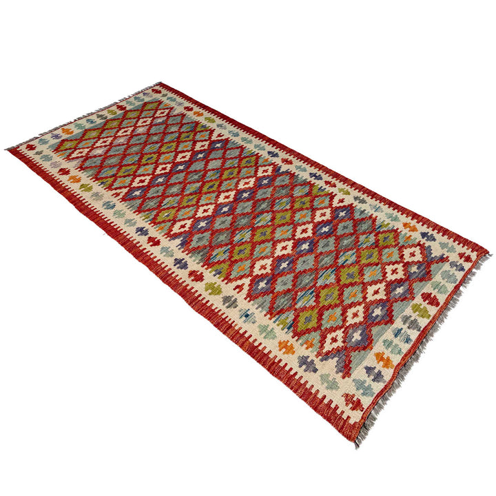 Afghan Vegetable Kilim Rug 2' 7" x 6' 6" Flat-Weave close-up