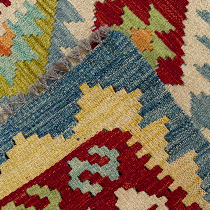 Afghan Vegetable Kilim Rug 2' 6" x 6' 4" Flat-Weave border