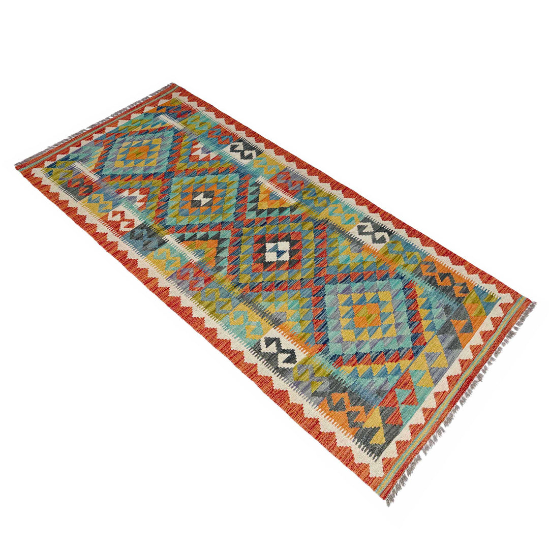 Afghan Vegetable Kilim Rug 2' 9" x 6' 9" Flat-Weave close-up