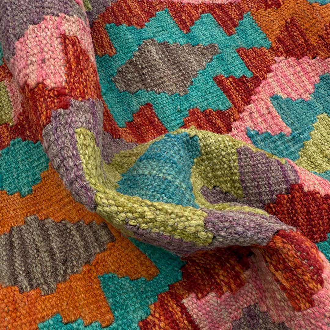 Afghan Vegetable Kilim Rug 2' 9" x 9' 5" Flat-Weave texture