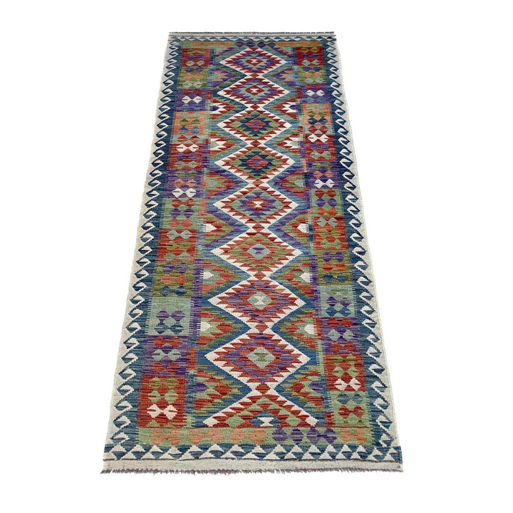 Afghan Vegetable Kilim Rug 3' 1" x 10' 0" Flat-Weave detail