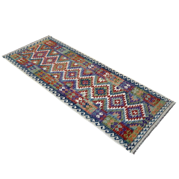 Afghan Vegetable Kilim Rug 3' 1" x 10' 0" Flat-Weave close-up