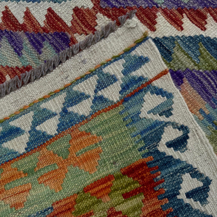 Afghan Vegetable Kilim Rug 3' 1" x 10' 0" Flat-Weave border