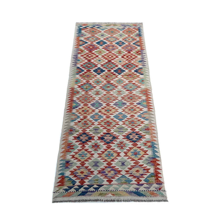 Afghan Vegetable Kilim Runner 2' 9" x 9' 5" Flat-Weave detail