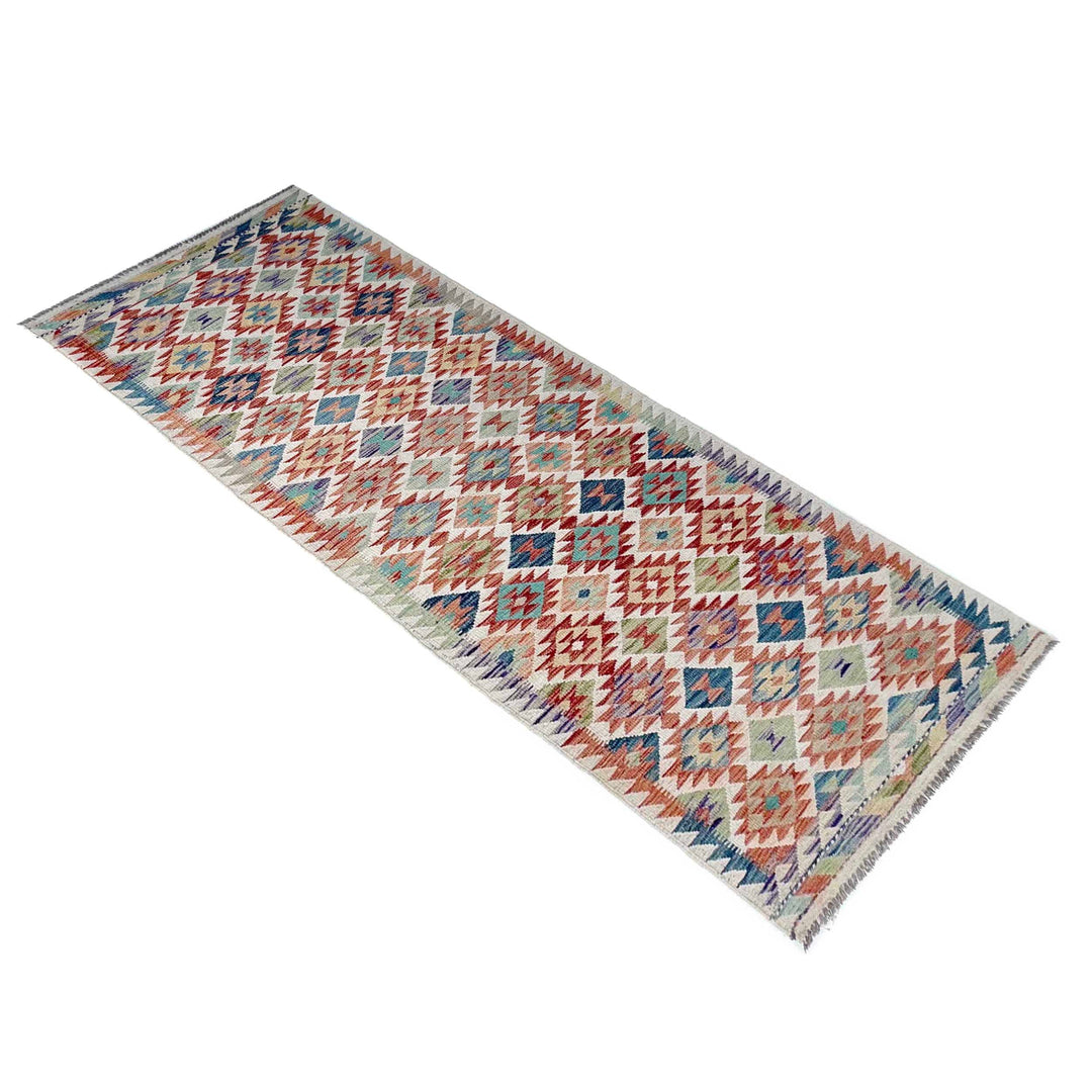 Afghan Vegetable Kilim Runner 2' 9" x 9' 5" Flat-Weave close-up