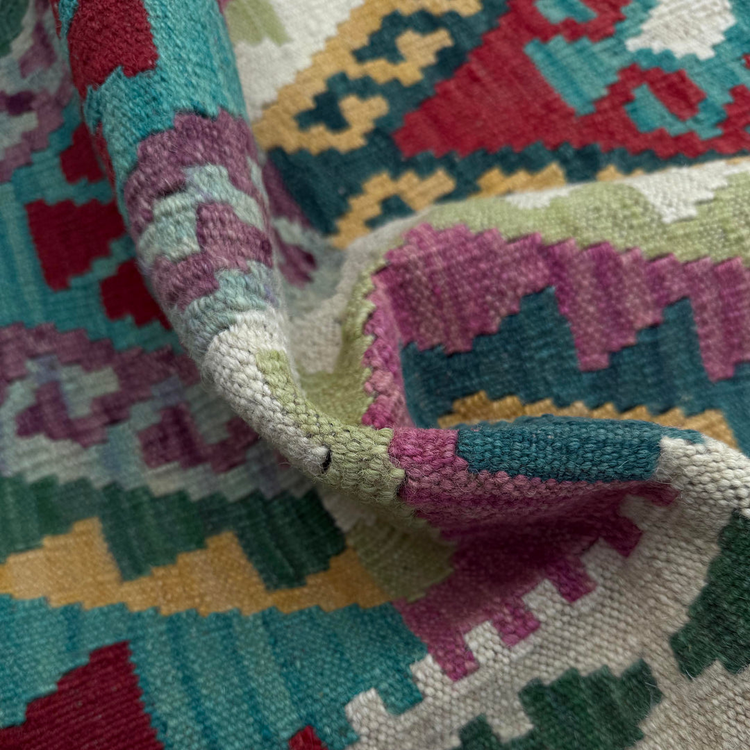 Afghan Vegetable Kilim Rug 2' 10" x 9' 10" Flat-Weave texture