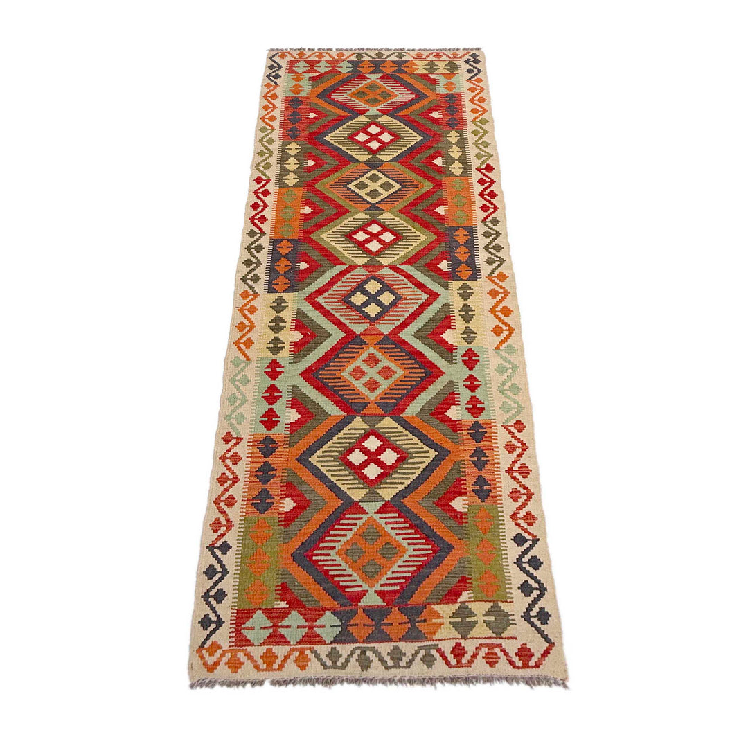 Afghan Vegetable Kilim Rug 2' 7" x 9' 6" Flat-Weave detail