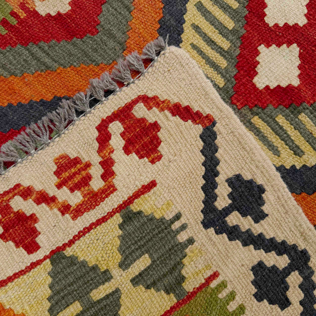 Afghan Vegetable Kilim Rug 2' 7" x 9' 6" Flat-Weave border