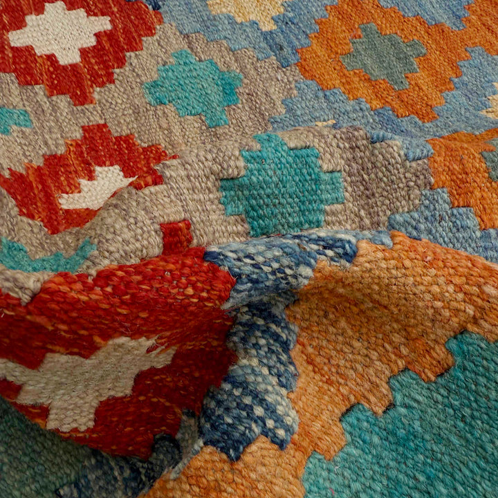 Afghan Vegetable Kilim Rug 2' 9" x 9' 8" Flat-Weave texture