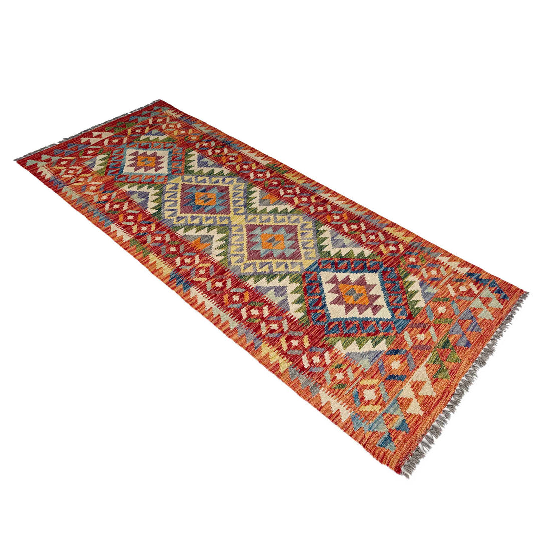 Afghan Vegetable Kilim Rug 2' 5" x 6' 5" Flat-Weave close-up