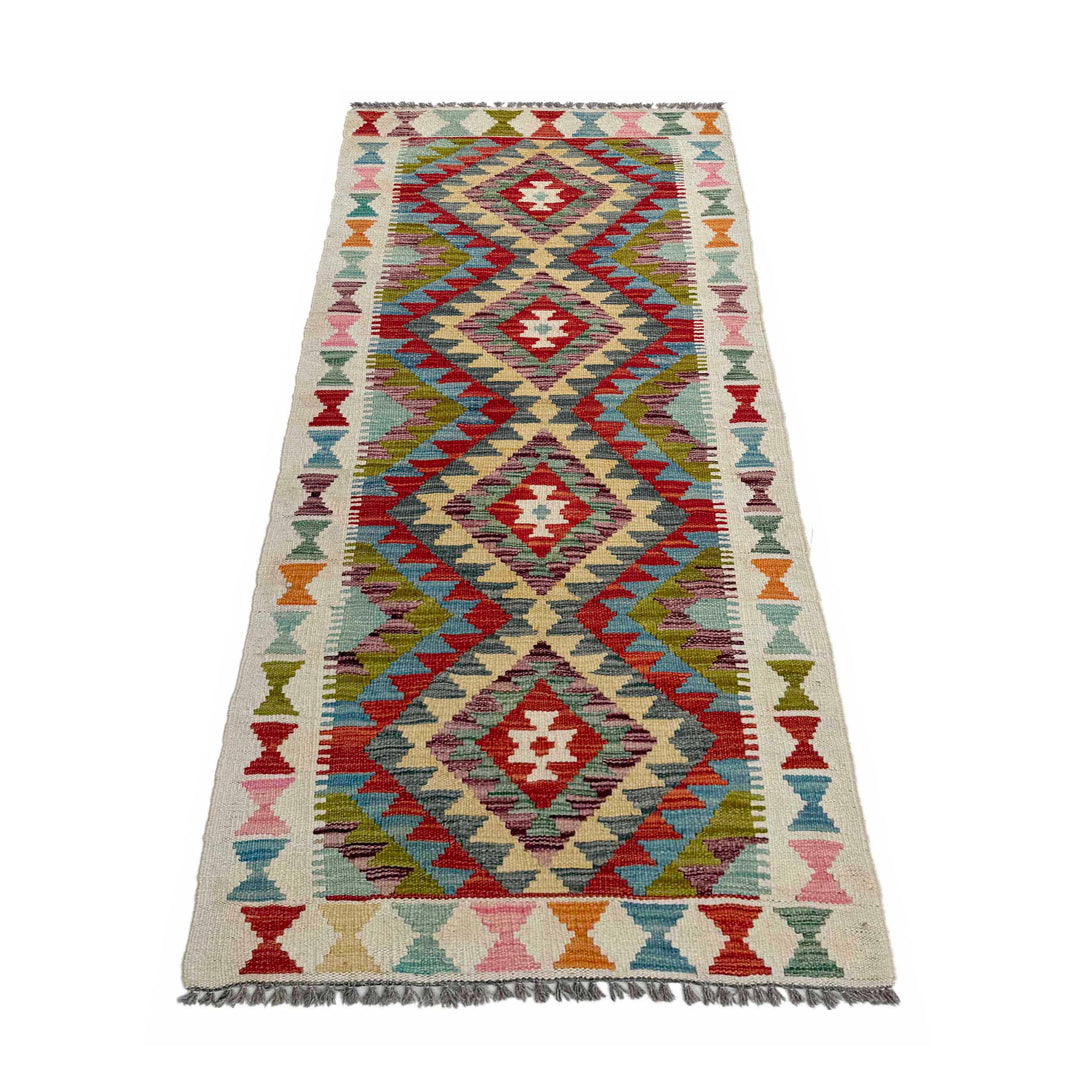 Afghan Vegetable Kilim Runner 2' 6" x 6' 5" Flat-Weave detail