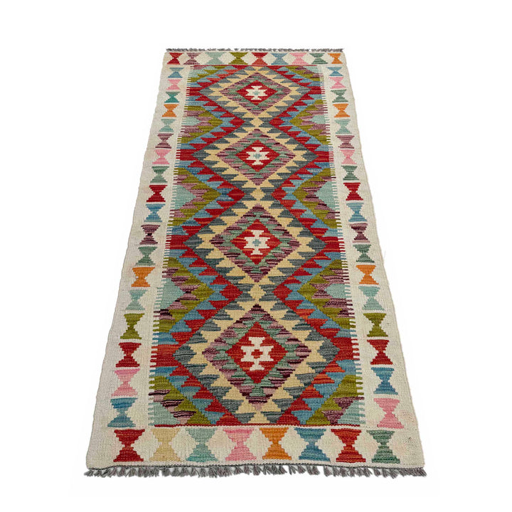 Afghan Vegetable Kilim Runner 2' 6" x 6' 5" Flat-Weave detail